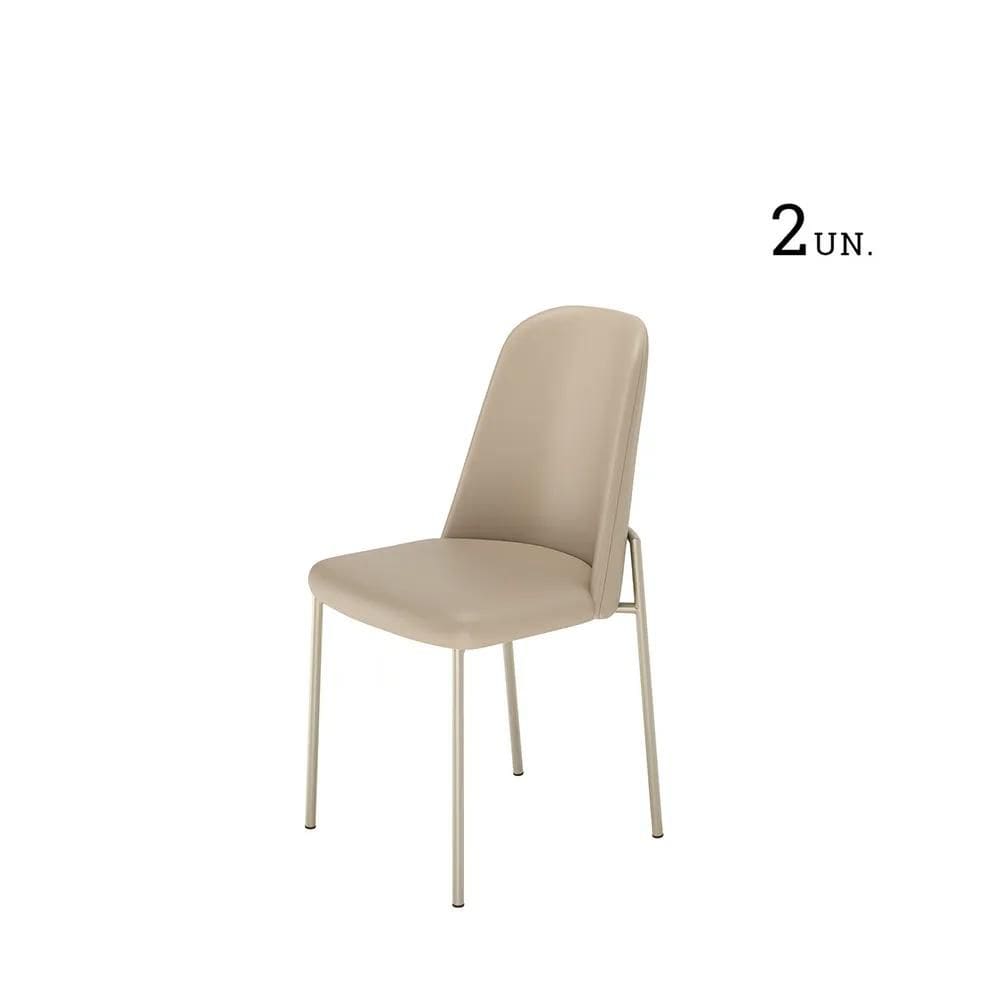 Kit de 2 Cadeiras de Aço Estofada Lucille - Champanhe c/ PU Off White