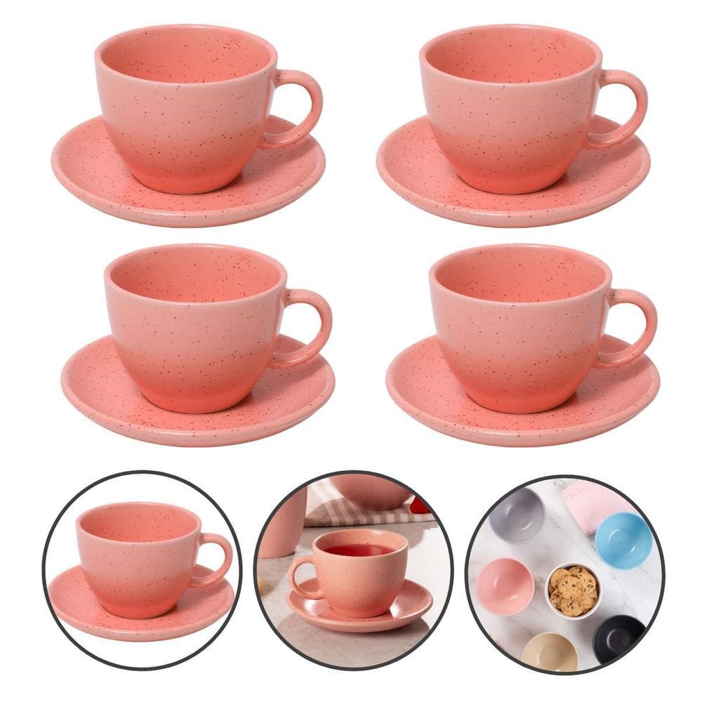 Conjunto 4 Xícaras Café Pires Cerâmica 210Ml Premium - Rosa
