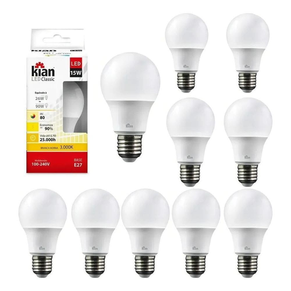 2X Kit 10 Lâmpadas Led 15W E27 Branco Quente E Branco Frio K