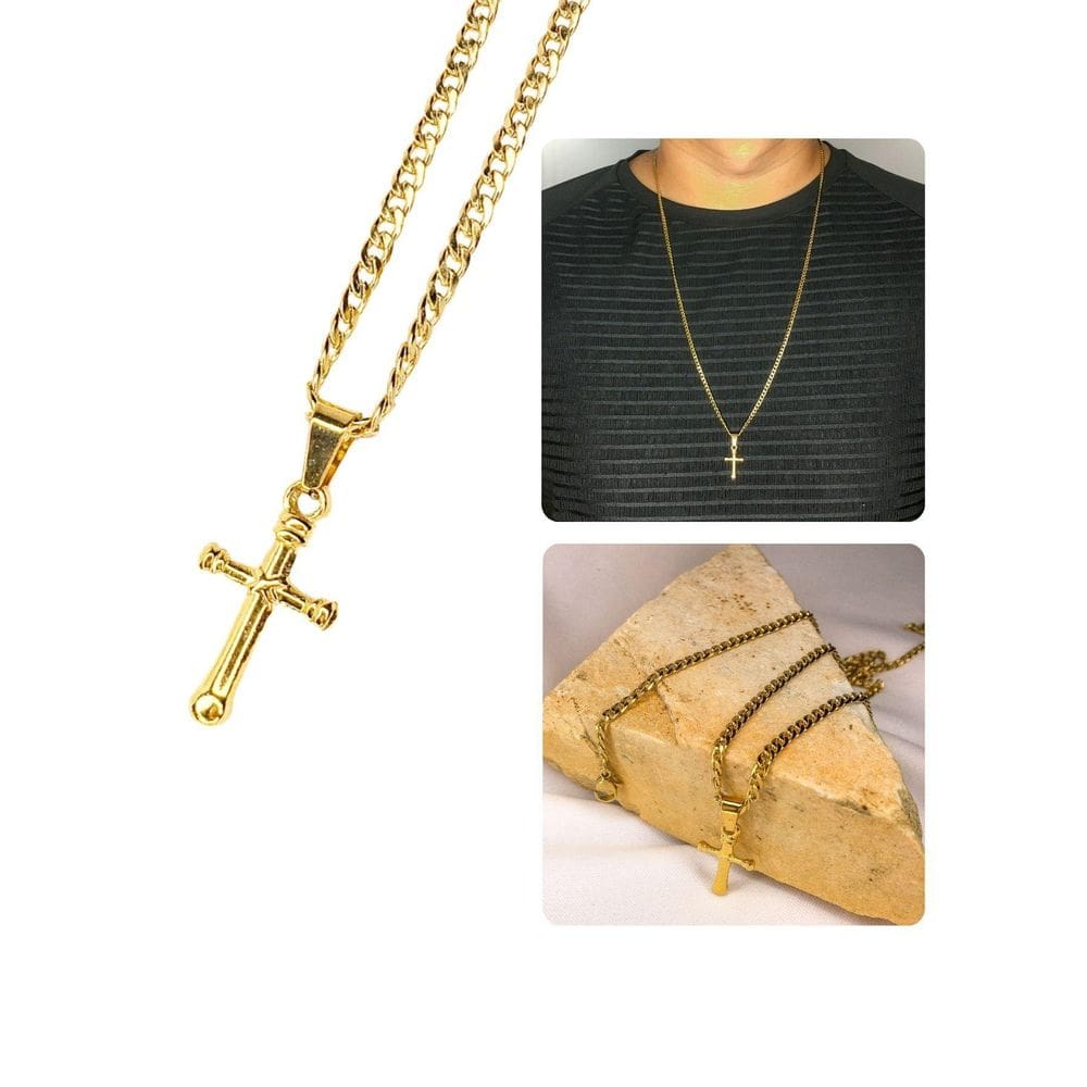 Corrente Cordão Masculino Longo 70Cm Fino 3Mm Crucifixo Cruz