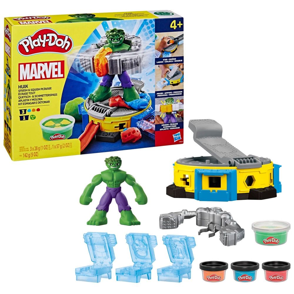 Conjunto de jogos Play-Doh Marvel Hulk Smash & Squish com boneco Bendy