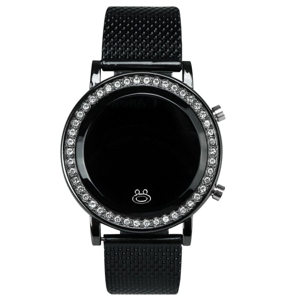 Relógio Feminino Digital Aço Preto Strass Pulseira Silicon