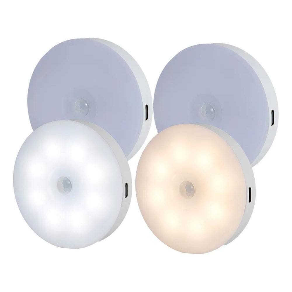 2X Luz Led Redonda Luminárias S/ Fio Sensor Presença Usb Rec