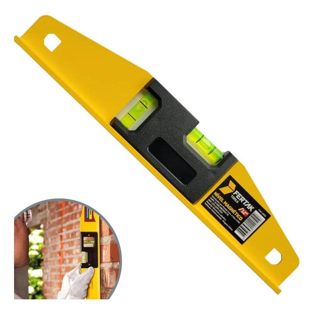 Nível De Alumínio Base Magnética Fertak 12`` 30Cm De Mão Imã