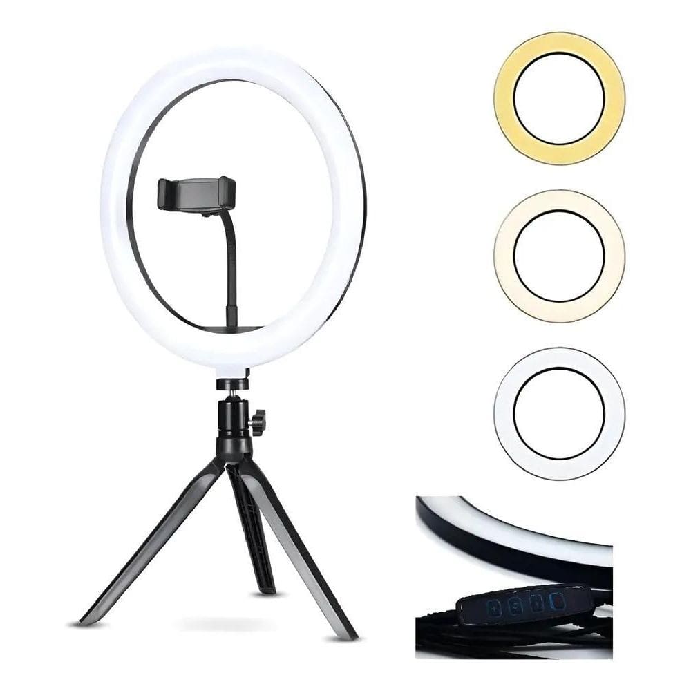 2X High Light Led 20Cm + Suporte + Tripé Iliminador Aro De L