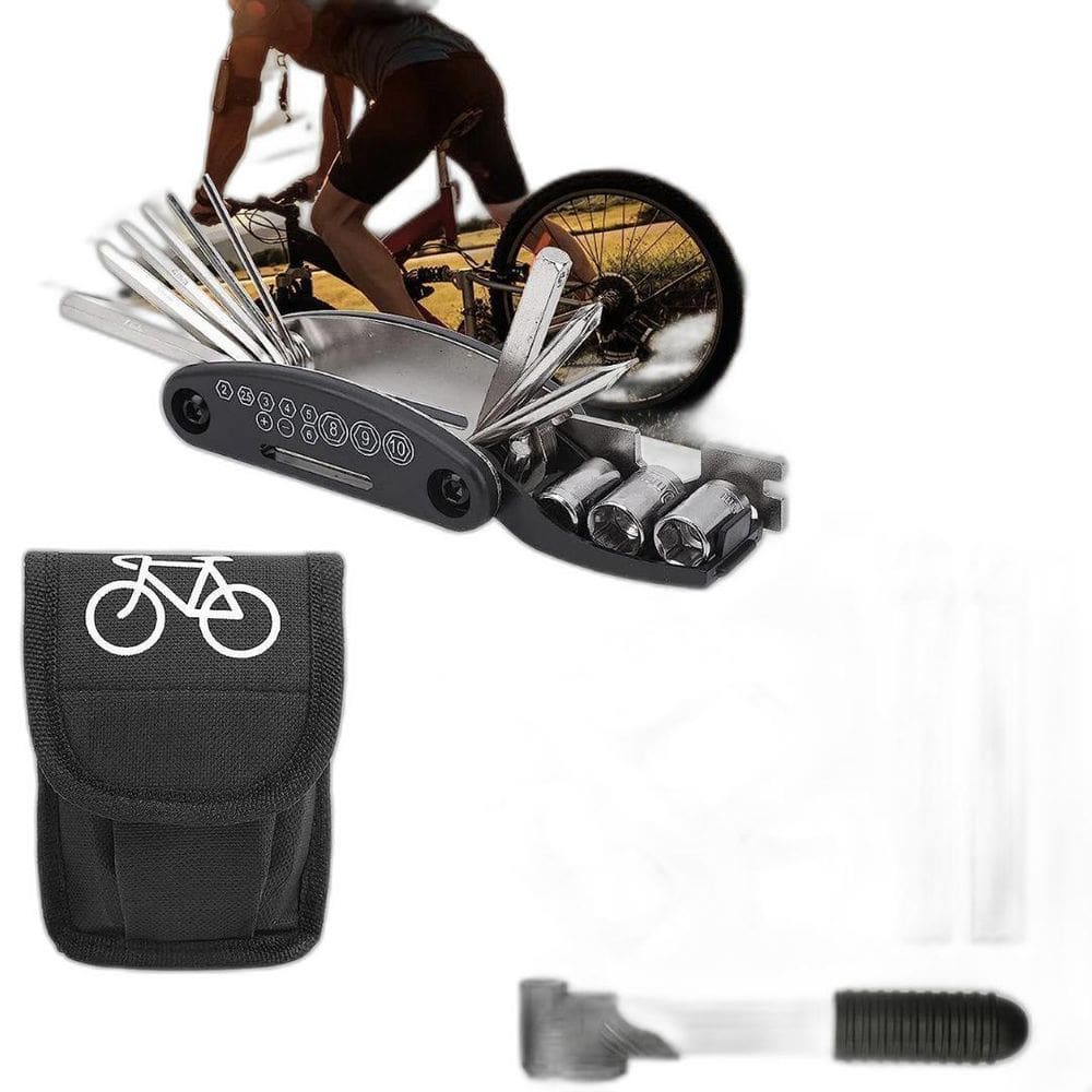 Kit Ferramentas Bicicleta Chaves Bomba De Ar Remendo Pneu