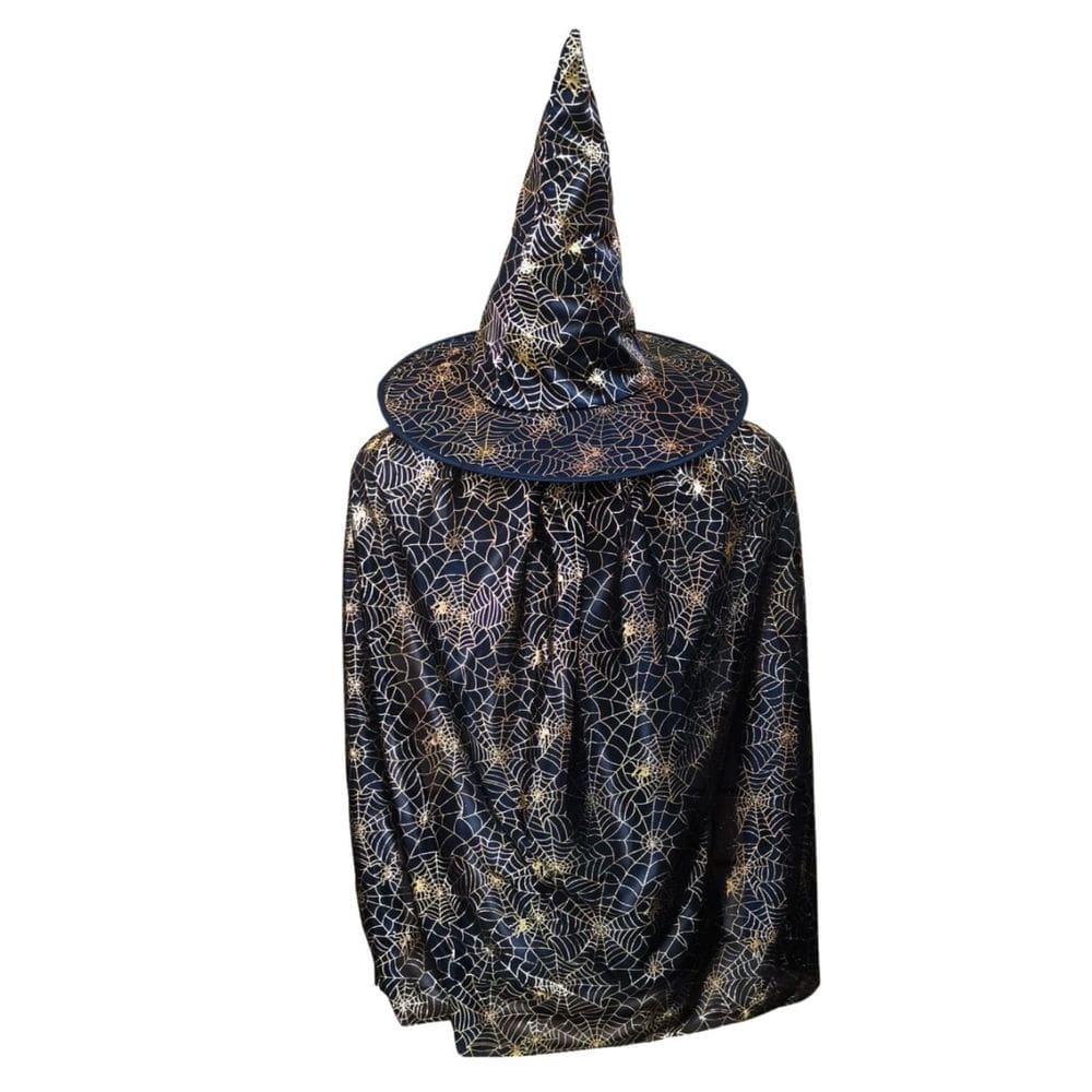 Fantasia Halloween Bruxa Mago Feiticeiro Chapéu + Capa 80 cm