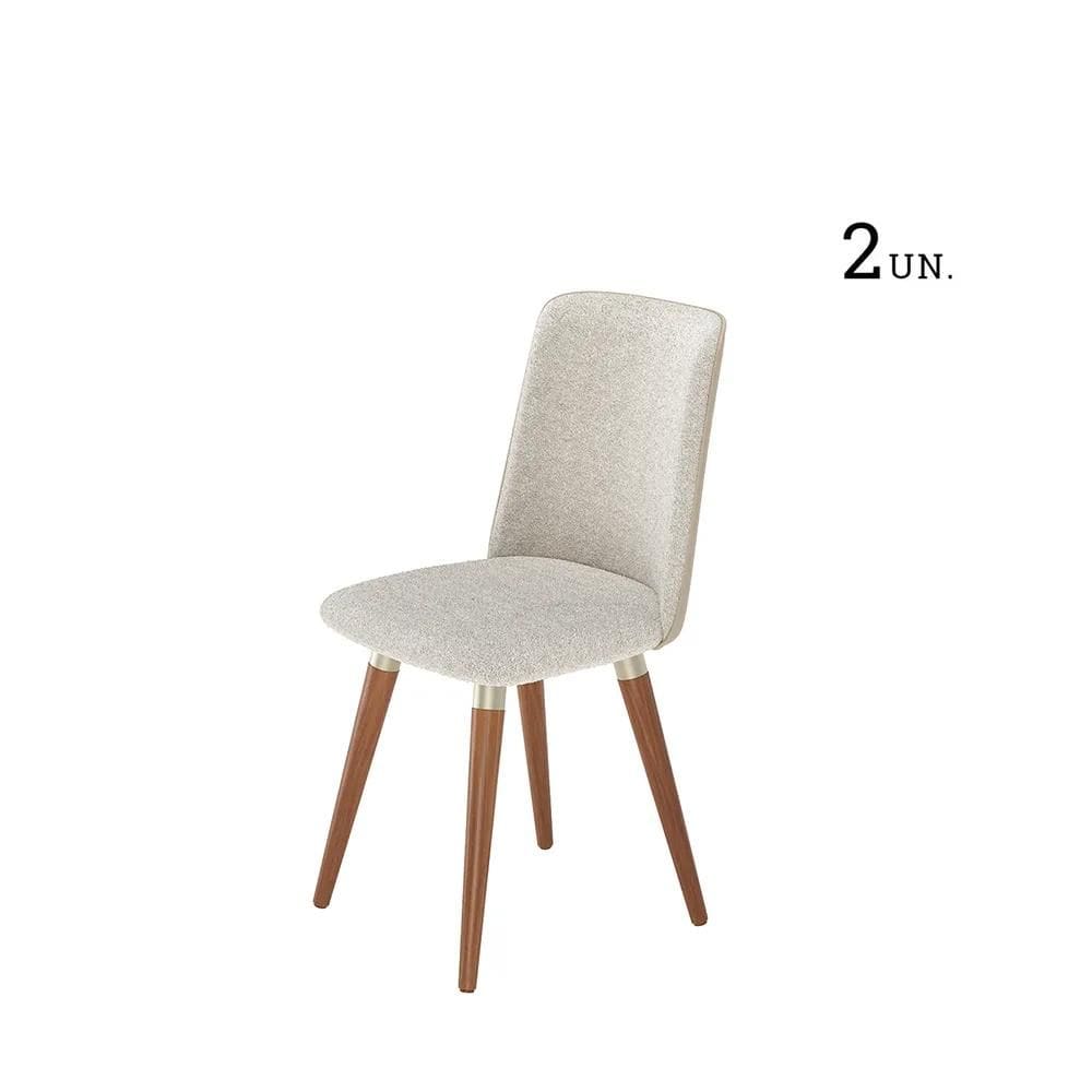 Conjunto de 2 Cadeiras Giratória de Madeira Maciça Estofada Dakota - Natural c/ Bouclé  e PU Caramelo - Champanhe
