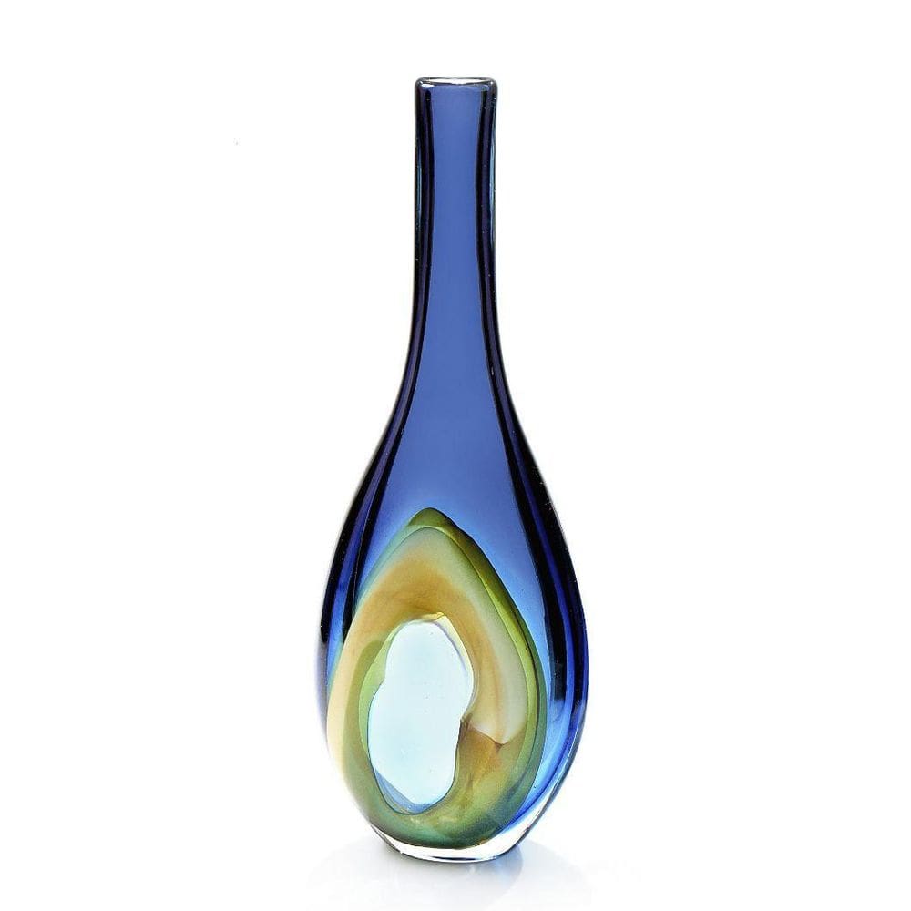 Vaso Em Cristal Murano Azul - São Marcos 52Cm