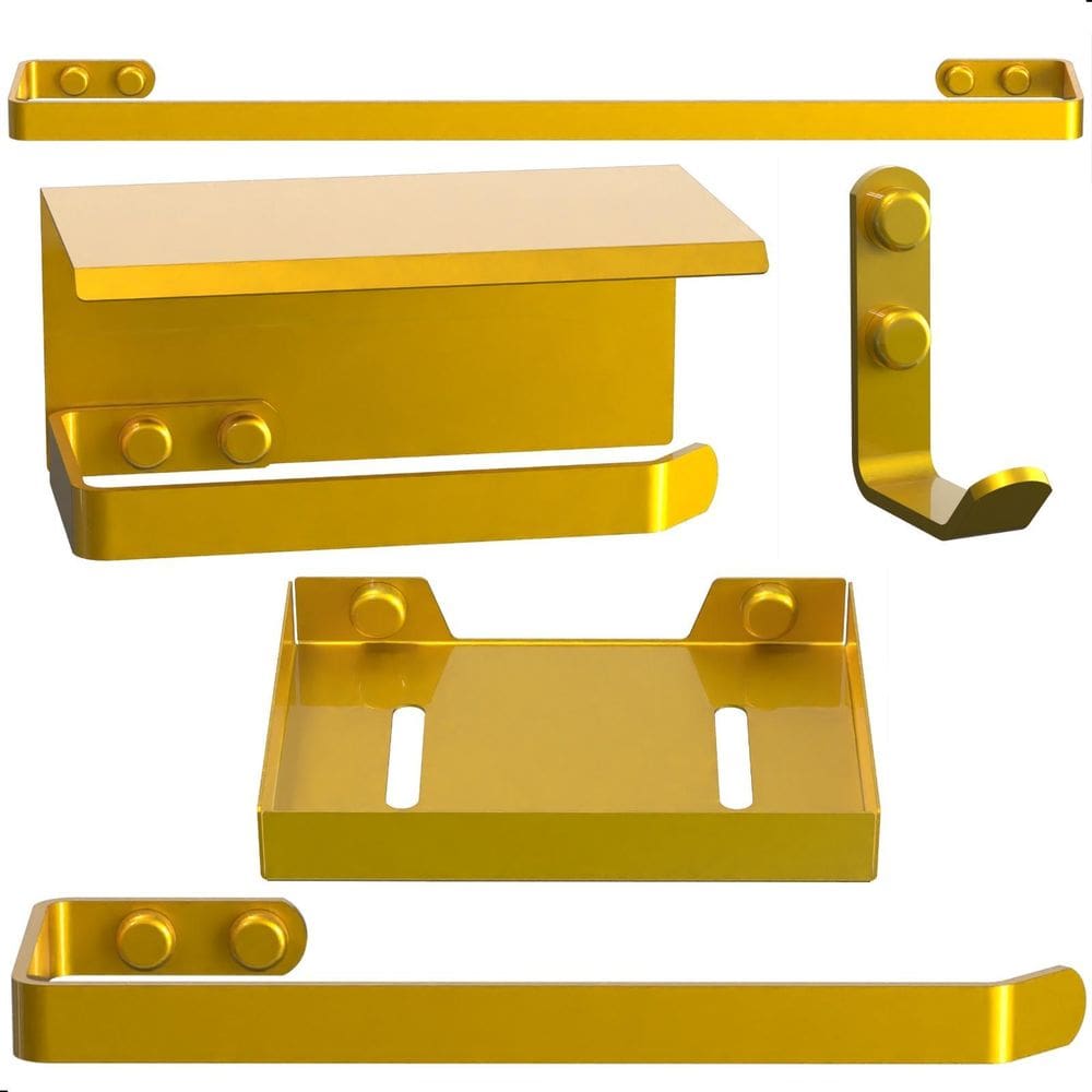 Kit Acessórios Para Banheiro Dourado 5 Peças Max