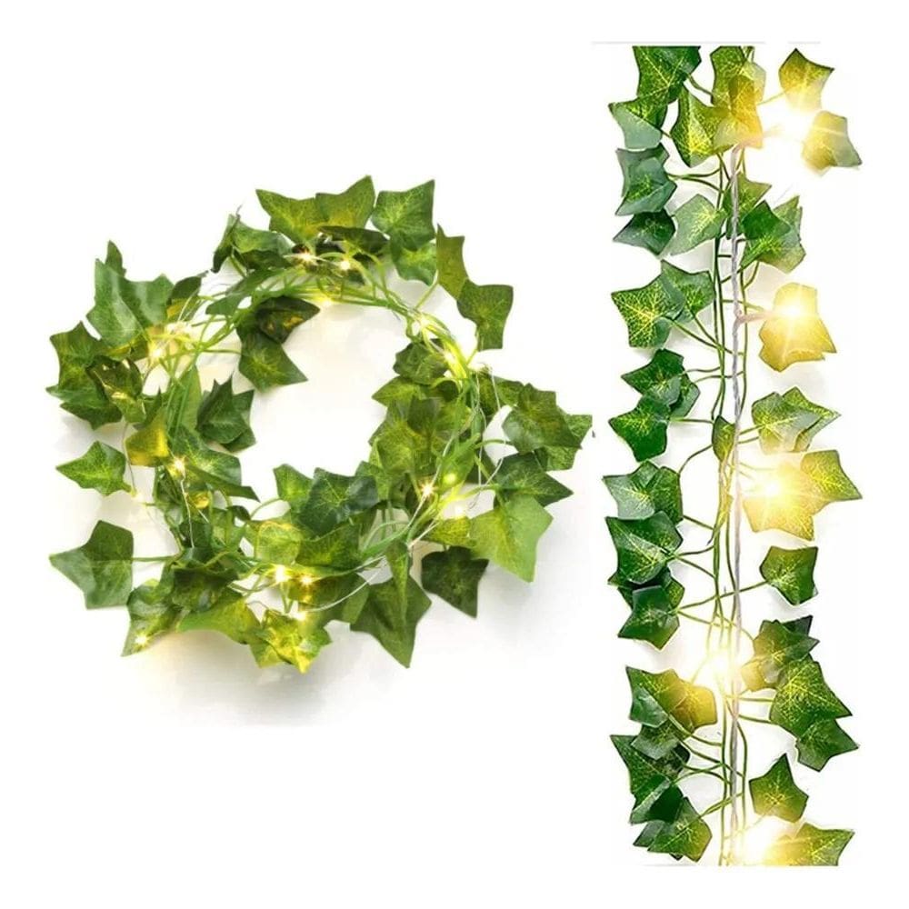 Kit Cordão De Folhas Vine Artificiais 2,3M + Iluminação Led