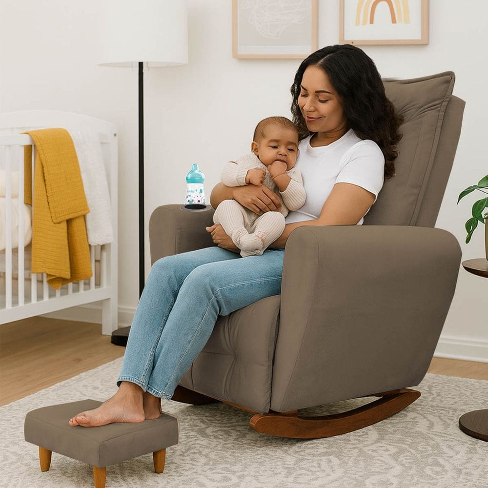 Poltrona Cadeira de Amamentação Balanço e Puff Ternura Capuccino