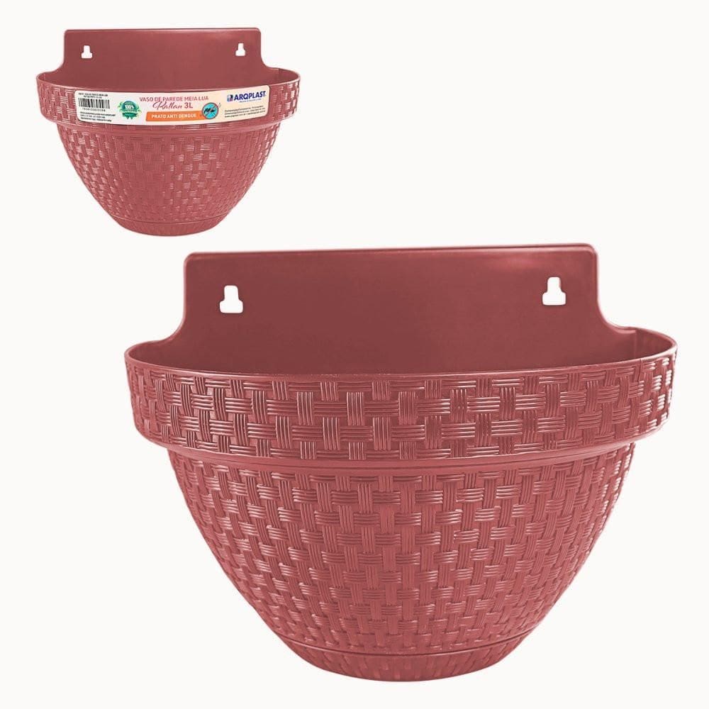Vaso De Parede Meia Lua Rattan 3 Litros Terracota
