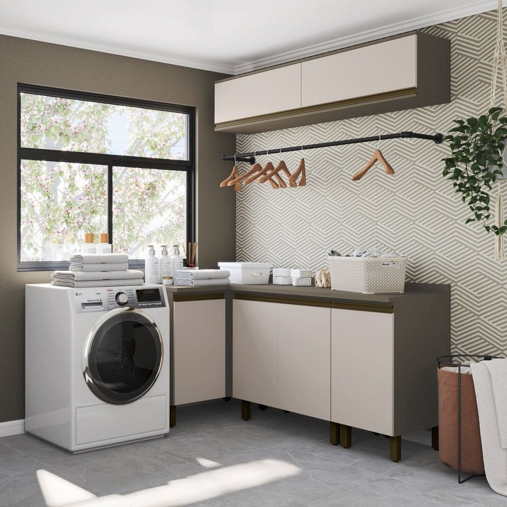 Lavanderia Modulada 5 Peças com Tampo Connect Off White/Cristal