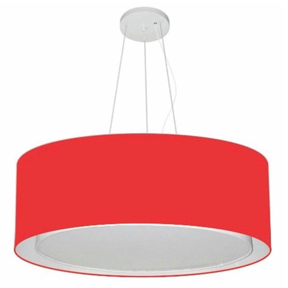 Lustre Pendente Cilíndrico Duplo Vivare Md-4126 Cúpula Em Tecido 80x30cm - Bivolt Vermelho 127/220v