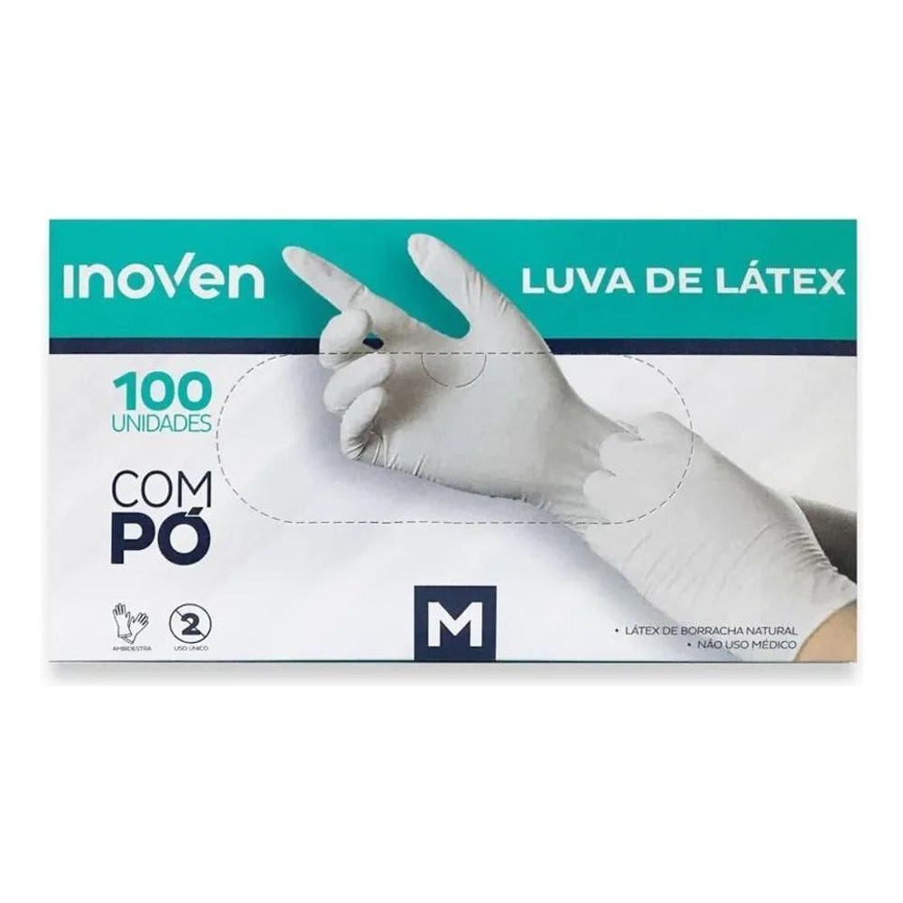 2X Luva De Látex Branca Com Pó Inoven Tamanho M