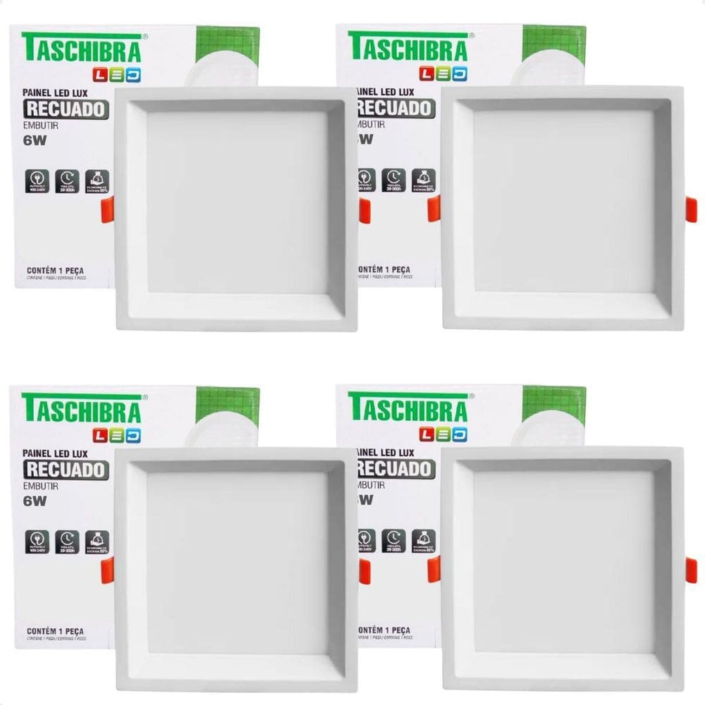 4 Painel De Led Quadrado Embutir Recuado 6W Bivolt 3000K