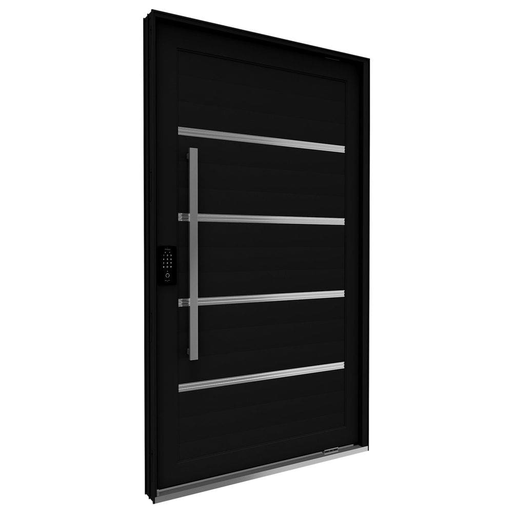Porta de Alumínio Pivotante com Friso Puxador Fechadura Digital 225cm X 130cm Lucasa Eccellente Preto