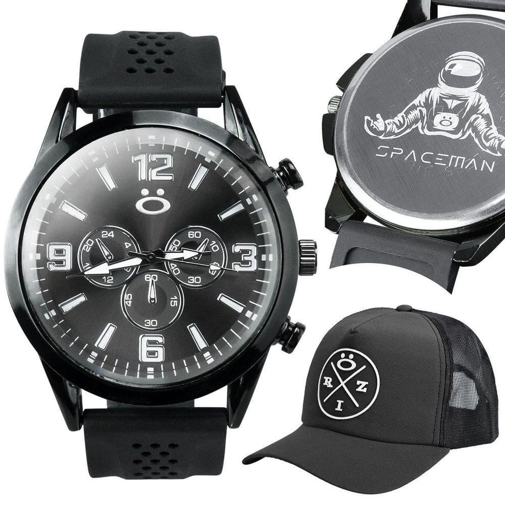 Bone + Relogio Masculino Aço Silicone Ajustavel Analogico Qualidade Premium Redinha