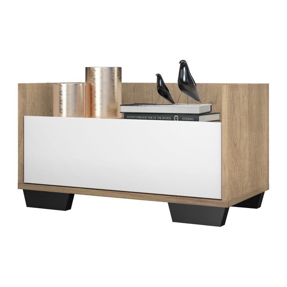 Mesa De Cabeceira 80Cm Multimóveis V4001 Rustic/Branca/Preta Rustic/Branco/Preto