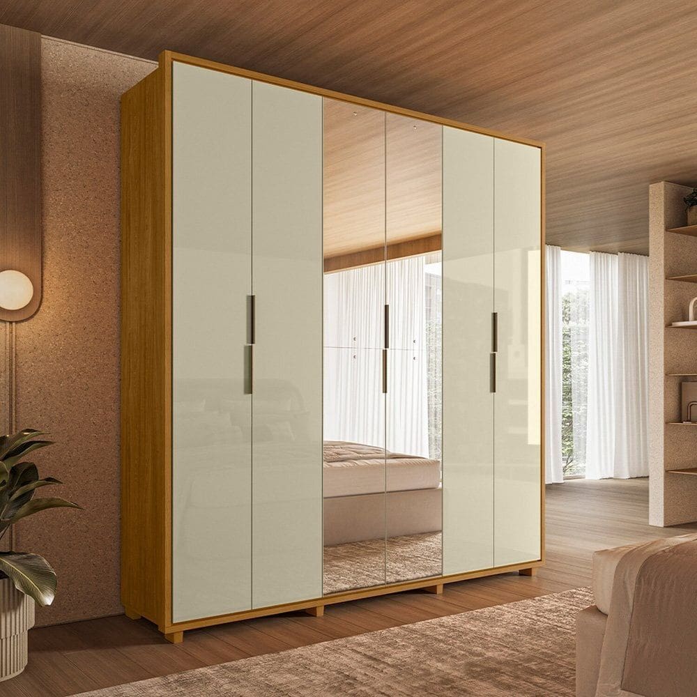 Guarda-roupa 100% Mdf 2 Portas com Espelho Matisse Domitorios CUMARU / OPALA
