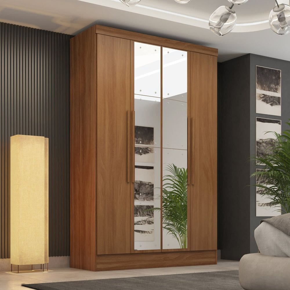 Guarda-roupa 4 Portas 3 Gavetas com Espelhos Sevilla Premium Espresso Móveis Cinamomo