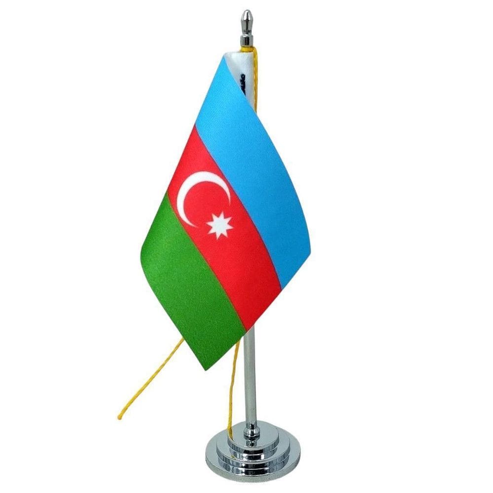 Mini Bandeira Mesa Azerbaijão Com 8Cm X 5,5Cm E 15Cm Mastro