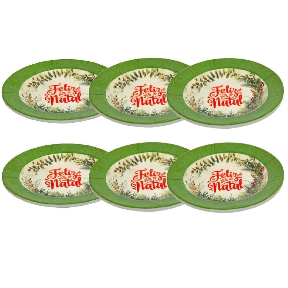 Kit 6 Pratos Para sobremesa Em Melamina Feliz Natal 17,5cm