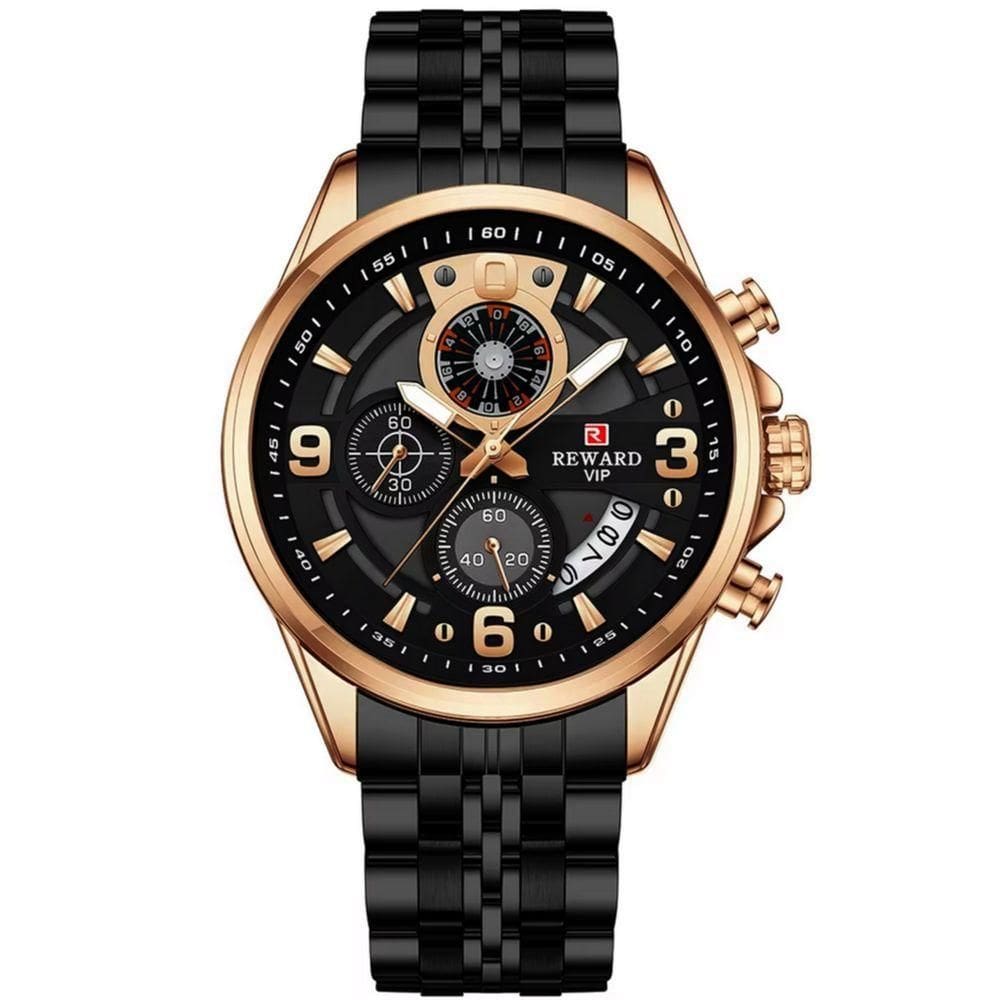 Relógio Masculino Esportivo De Quartzo De Aço Inoxidável À Prova Da Água Preto