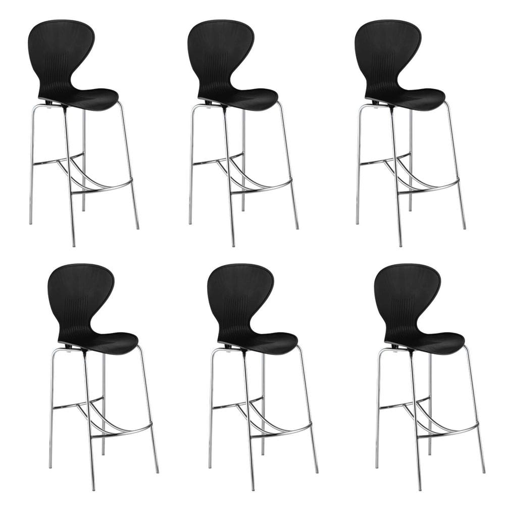 Conjunto 6 Banquetas Alta com Encosto Flash Preto