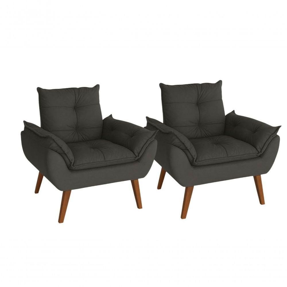 Kit 02 Poltrona/cadeira Decorativa Glamour Opala Com Pés Quadrado grafite