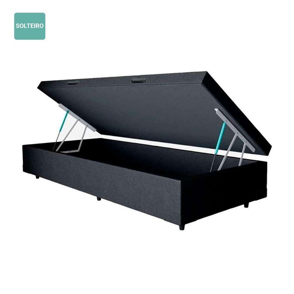 Cama Box Baú Solteiro Sintético Preto 88x188