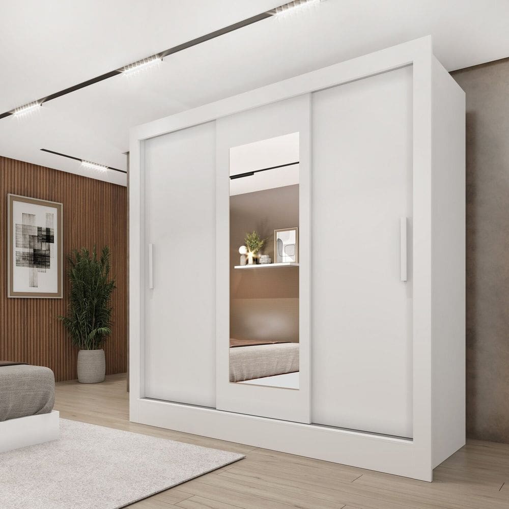Guarda-roupa Casal 3 Portas 190cm com Espelho Taiffa Neve