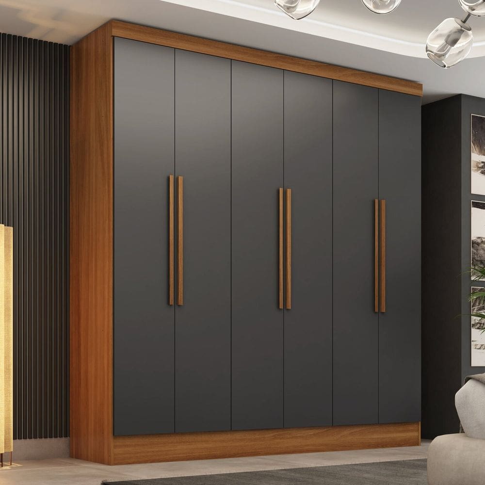 Guarda-roupa 6 Portas 3 Gavetas Lisboa Espresso Móveis Cinamomo/Cinza