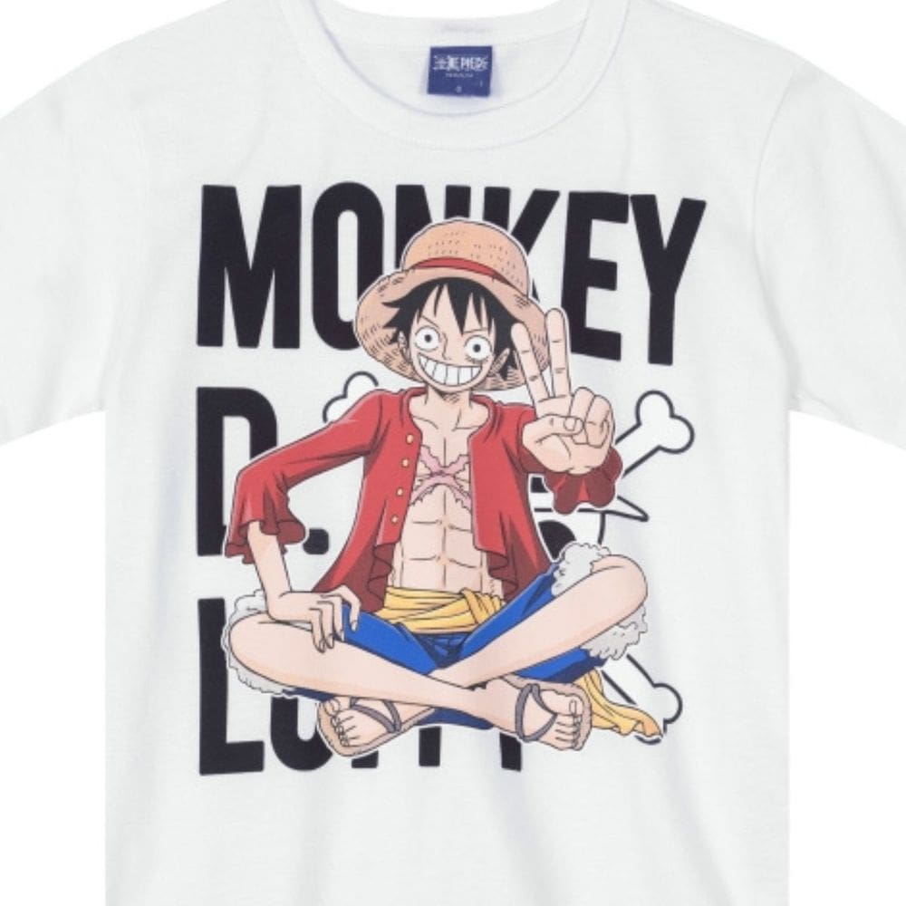Camiseta One Piece Luffy Menino Infantil Branco - Brandili