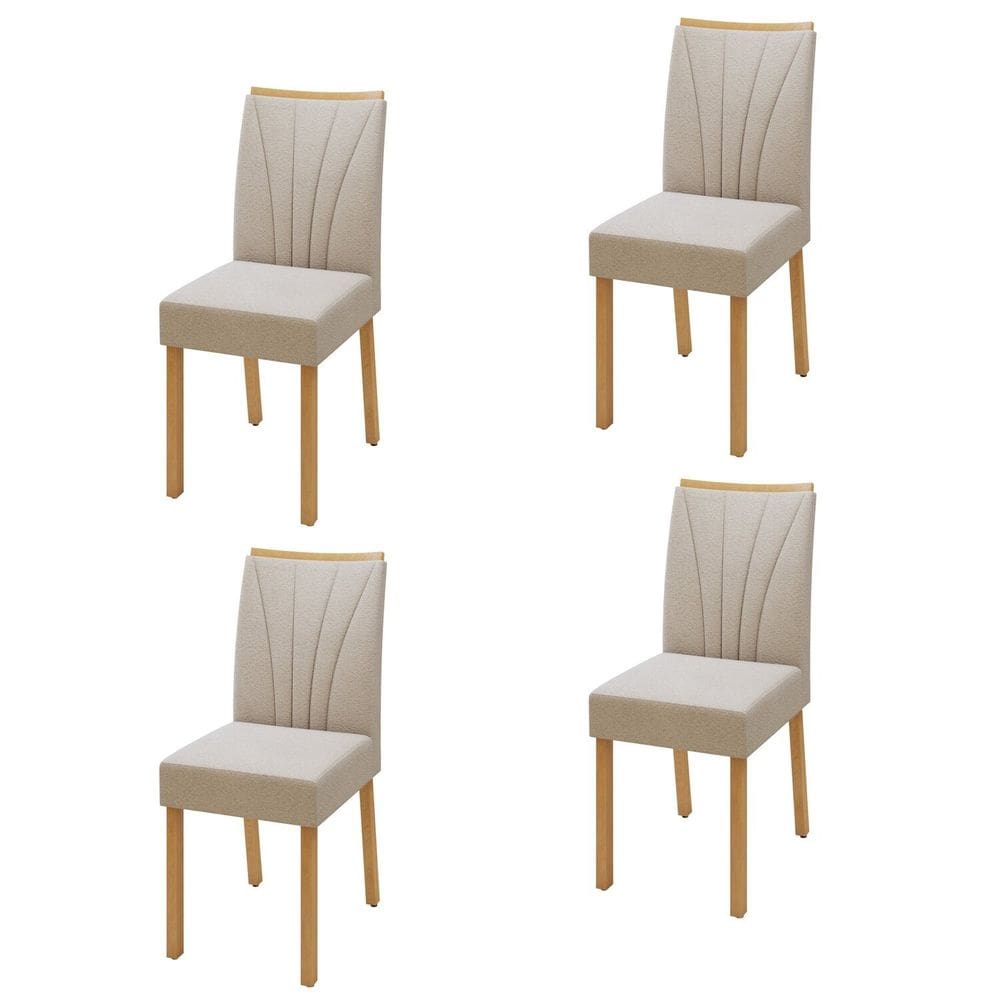 Conjunto 4 Cadeiras para Sala de Jantar Pés Madeira Maciça Jade Tessera Amêndoa Clean/Naturale Creme