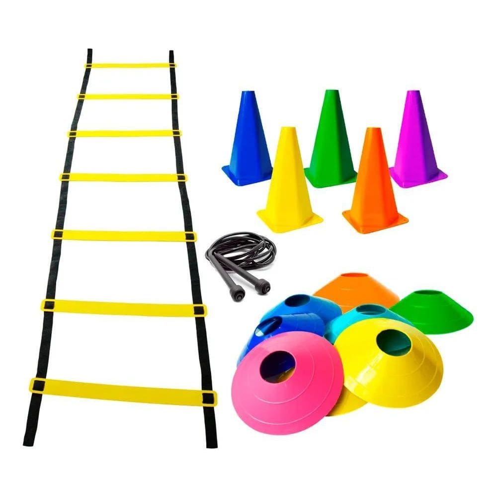 2X Kit Funcional 5 Cones 5 Chapéus 1 Escada E 1 Corda De Pul