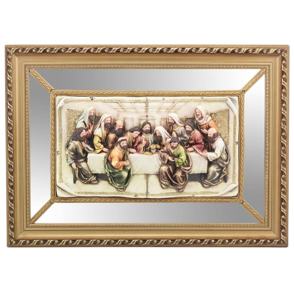 Quadro Santa Ceia Páscoa Espelhada Detalhes Dourados 55Cm
