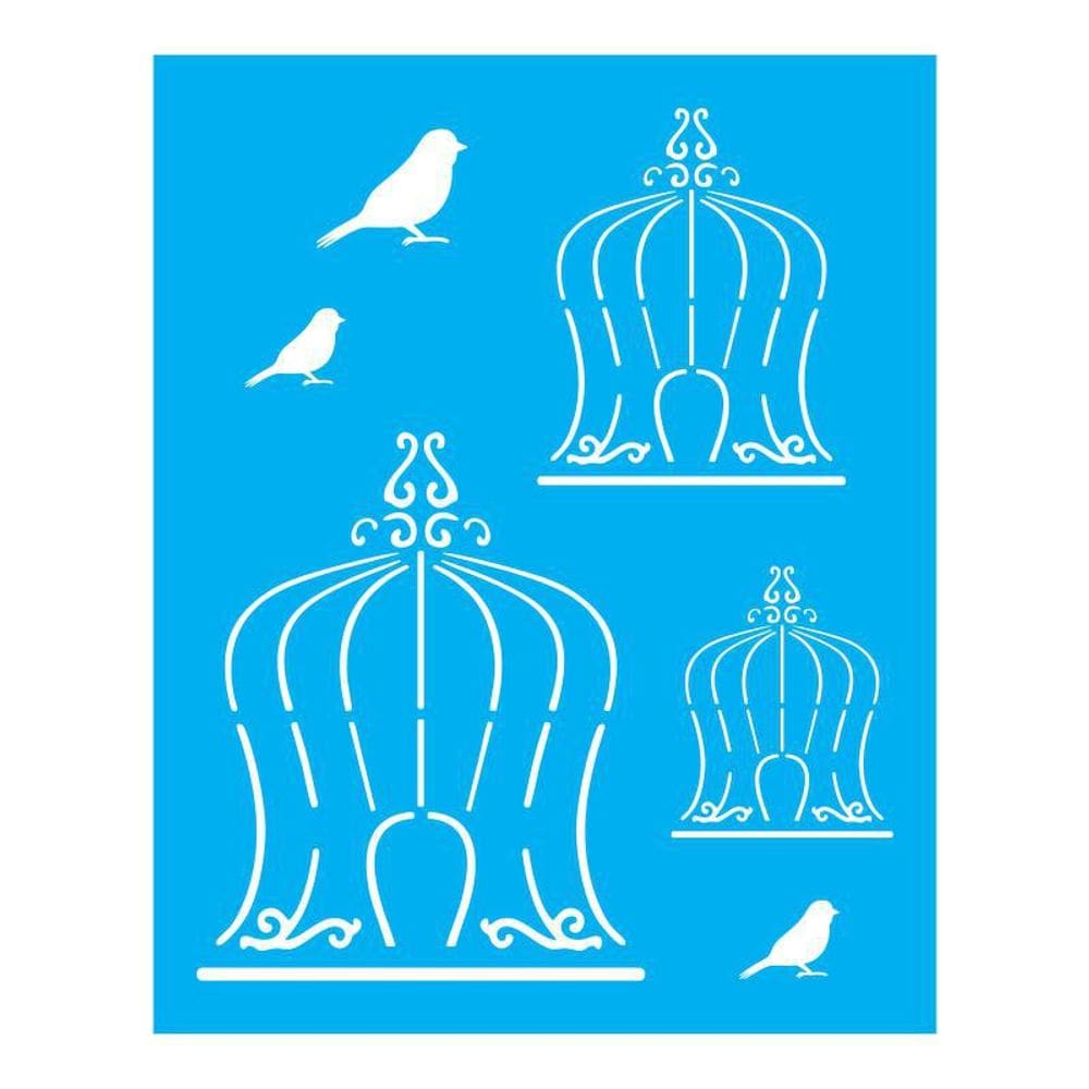 Stencil Tamako Gaiolas Pássaros - 20X25Cm - Ref 1049