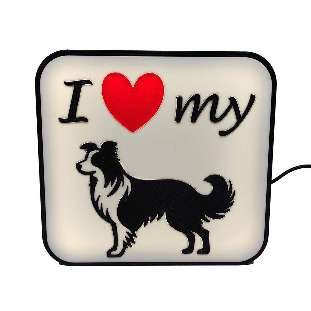 Luminária Border Collie Pet Cachorro Led Abajur Mesa 3D