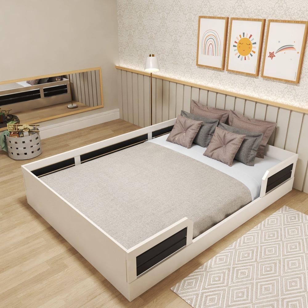 Cama Montessoriana Casal Infantil Zoe Branco/Preto