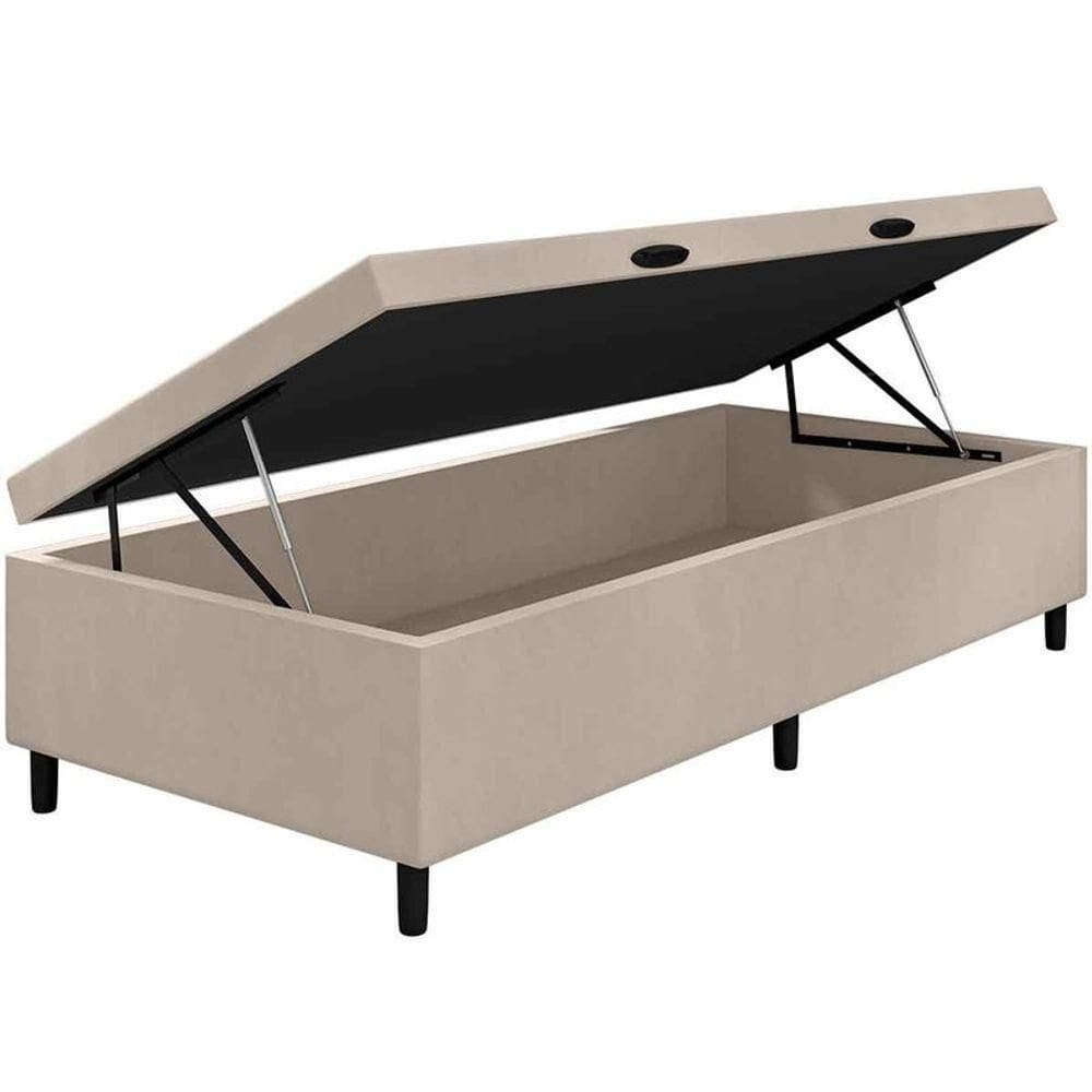 Cama Box Baú Solteiro Sintético 88x188 Bege