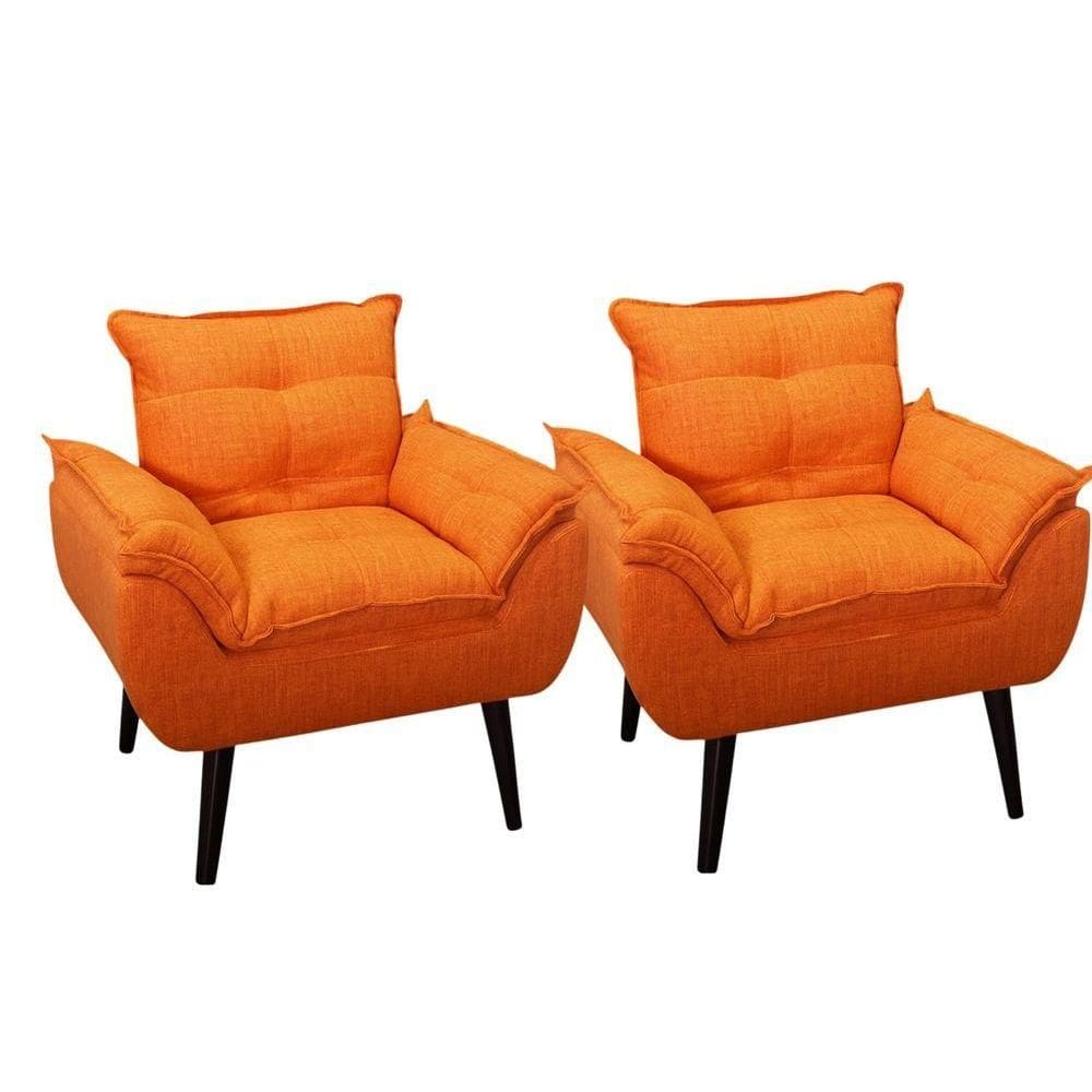 Kit 02 Poltrona/cadeira Decorativa Glamour Opala Com Pés Quadrado Laranja Linho