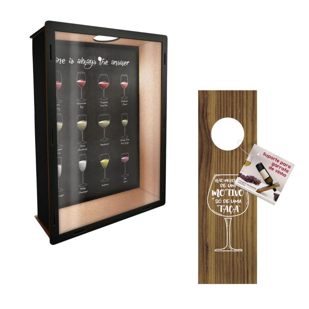Suporte De Garrafa De Vinho + Quadro Porta Rolhas Vinho