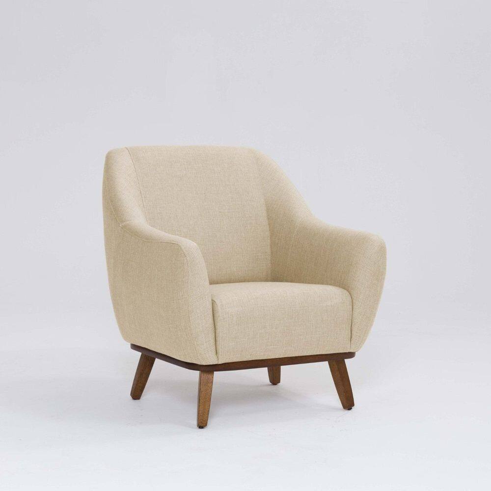 Poltrona Tecido Linho Base Madeira Paloma Marfim