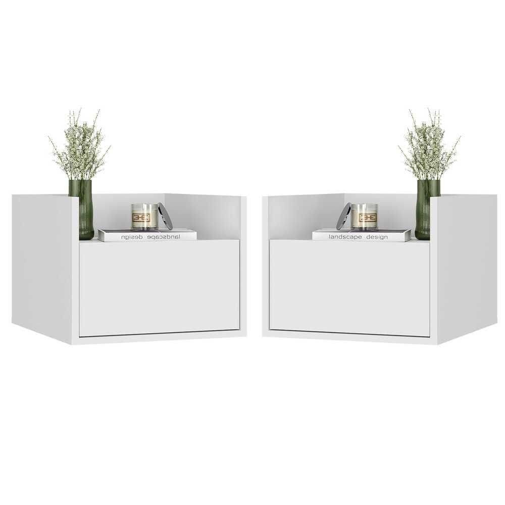 Kit Com 2 Mesas De Cabeceira 40Cm Suspensa Multimóveis V4043 Branca Branco