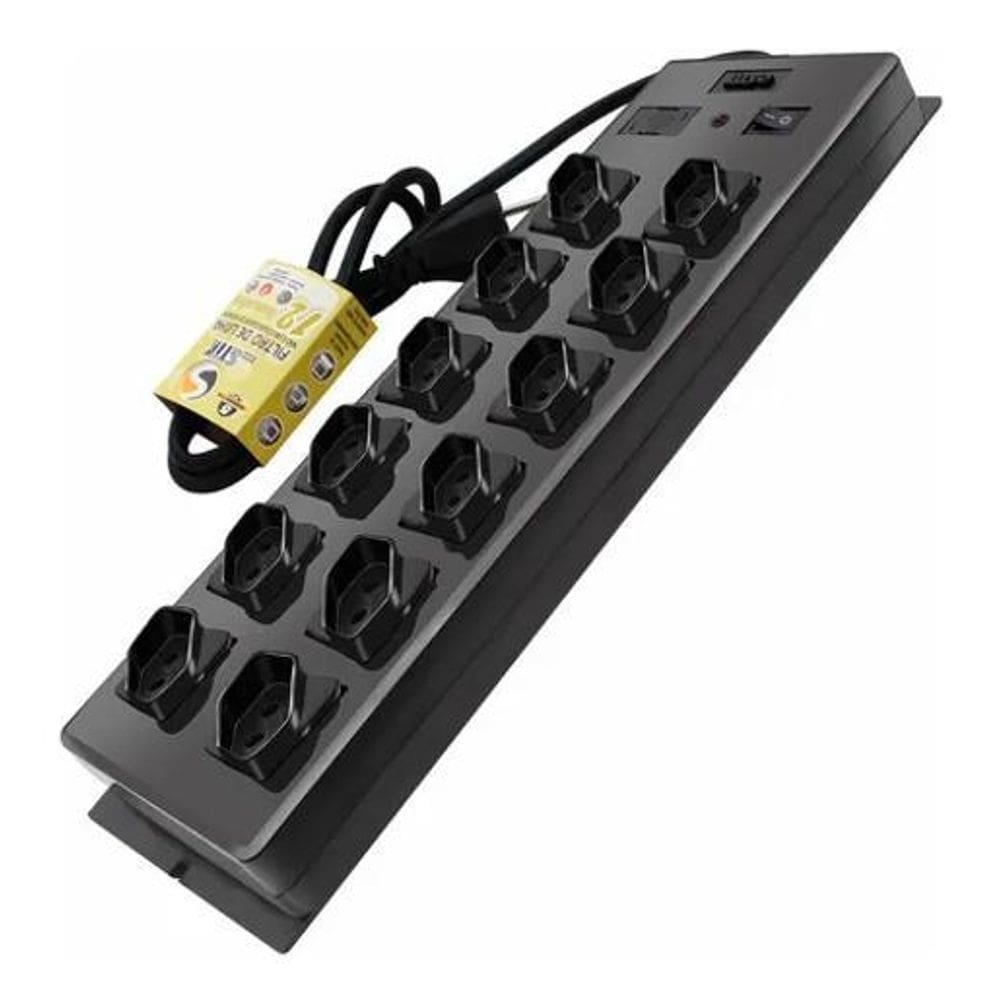 2X Filtro Linha Régua 12 Tomadas 10A Certificado Preto