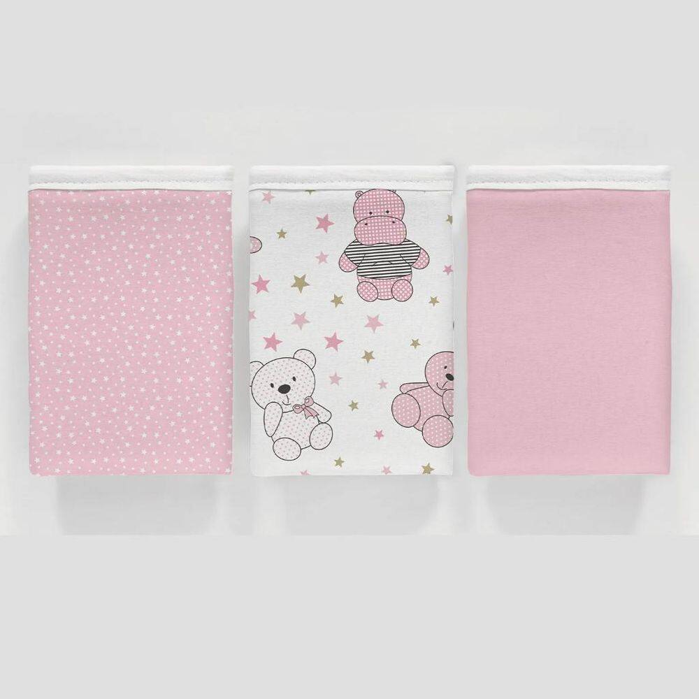 Kit 3 Pçs Fronha Para Bebê 30X40 100% Algodão Bichinho Rosa