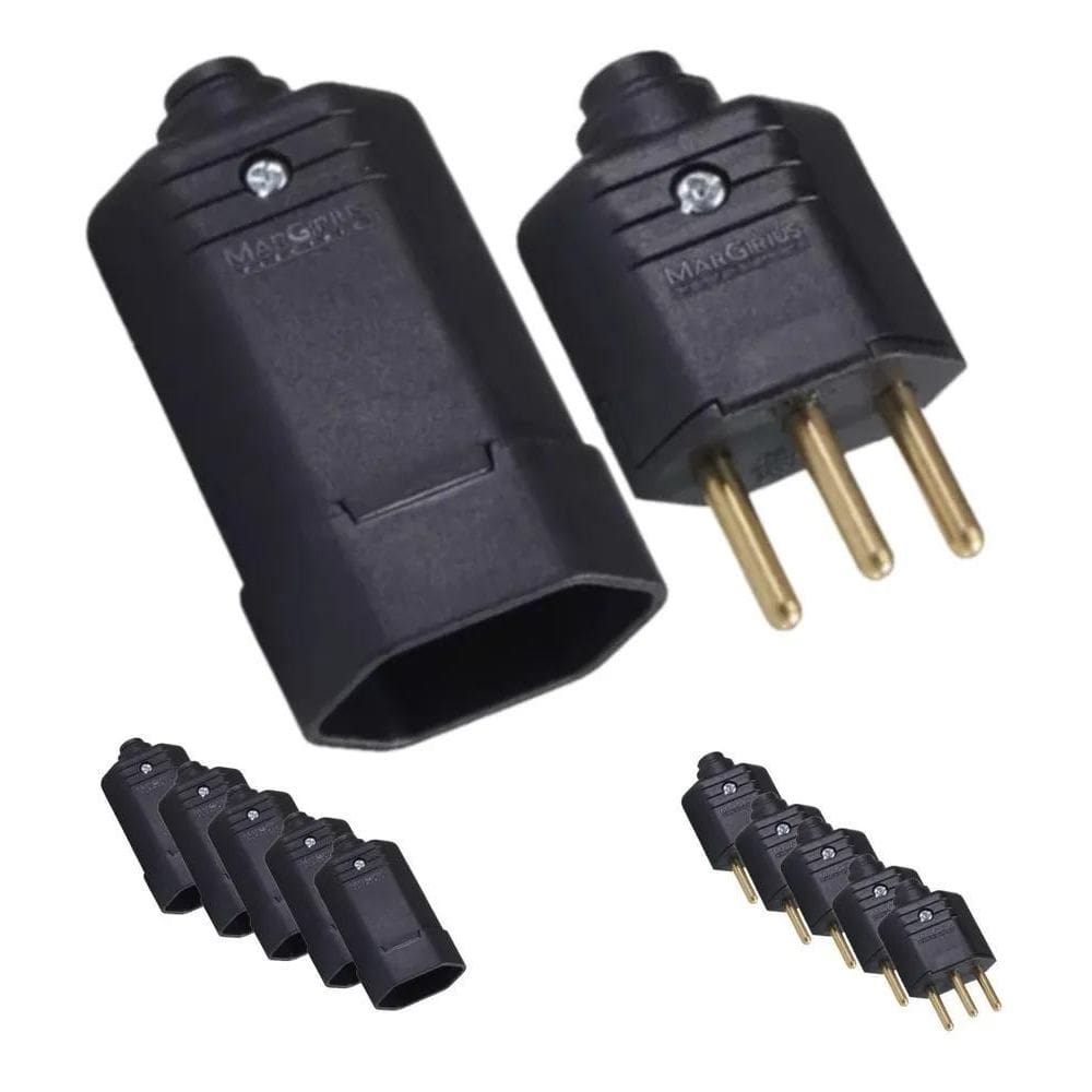 2X Kit 10 Tomada Fêmea E Plugue Macho 10A 3 Pinos Desmontáve