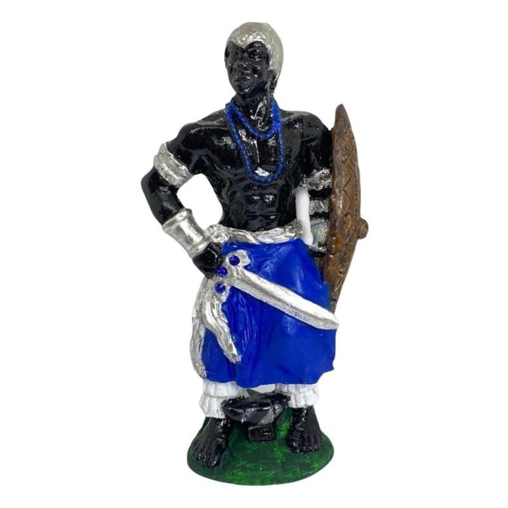 Escultura Orixá Ogum Azul Em Resina 15 Cm